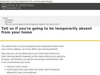Screenshot for https://www.adur-worthing.gov.uk/benefits/temporary-absence/
