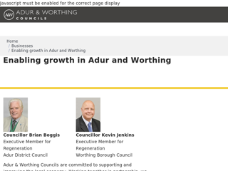 Screenshot for https://www.adur-worthing.gov.uk/businesses/enabling-growth/