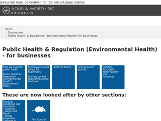Screenshot for https://www.adur-worthing.gov.uk/businesses/environmental-health/