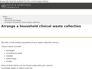 Screenshot for https://www.adur-worthing.gov.uk/clinical-waste/
