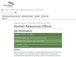 Screenshot for https://www.wealden.gov.uk/job-vacancies/human-resources-officer/