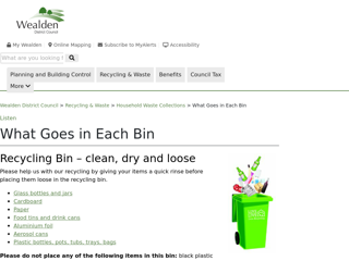Screenshot for https://www.wealden.gov.uk/recycling-and-waste/how-does-your-service-work/recycling-service-what-goes-in-each-container/