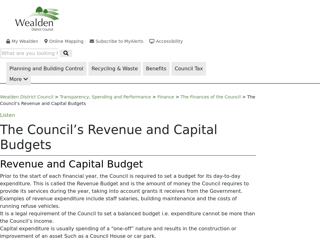 Screenshot for https://www.wealden.gov.uk/transparency-spending-and-performance/finance/the-finances-of-the-council/the-councils-revenue-and-capital-budgets/