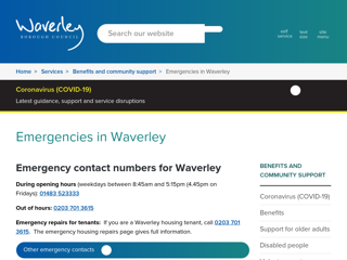 Screenshot for https://www.waverley.gov.uk/Services/Benefits-and-community-support/Emergencies-in-Waverley