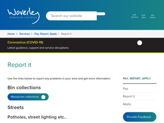 Screenshot for https://www.waverley.gov.uk/Services/Pay-Report-Apply/Report-it