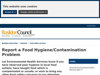 Screenshot for https://www.basildon.gov.uk/article/2025/Report-a-Food-Hygiene-Contamination-Problem