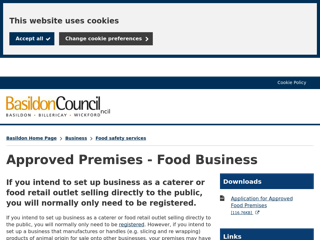 Screenshot for https://www.basildon.gov.uk/article/2719/Approved-Premises-Food-Business