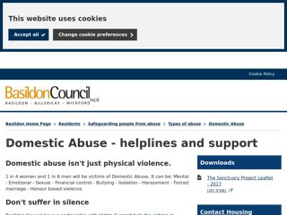 Screenshot for https://www.basildon.gov.uk/article/6465/Domestic-Abuse-helplines-and-support