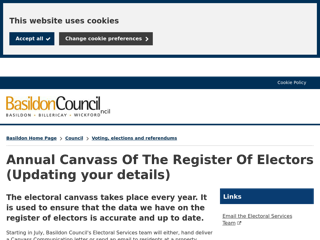 Screenshot for https://www.basildon.gov.uk/article/6562/Annual-Canvass-Of-The-Register-Of-Electors-Updating-your-details