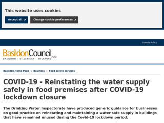 Screenshot for https://www.basildon.gov.uk/article/8059/COVID-19-Reinstating-the-water-supply-safely-in-food-premises-after-COVID-19-lockdown-closure