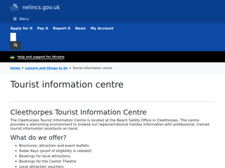 Screenshot for https://www.nelincs.gov.uk/leisure-and-things-to-do/tourist-information-centre/