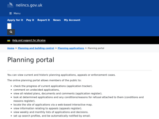 Screenshot for https://www.nelincs.gov.uk/planning-and-building-control/planning-applications/planning-portal/