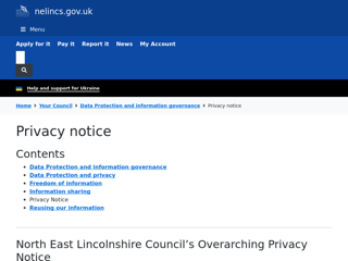 Screenshot for https://www.nelincs.gov.uk/your-council/information-governance/privacy-notice/