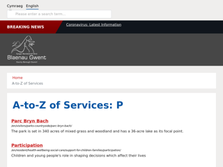 Screenshot for https://www.blaenau-gwent.gov.uk/en/a-to-z-of-services/?letter=P