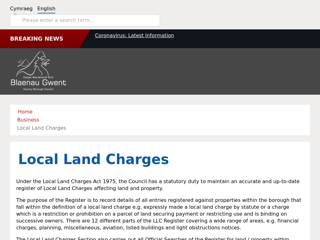 Screenshot for https://www.blaenau-gwent.gov.uk/en/business/local-land-charges/