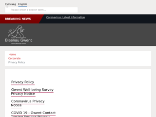 Screenshot for https://www.blaenau-gwent.gov.uk/en/corporate/privacy-policy/