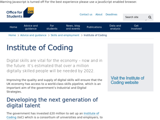 Screenshot for https://www.officeforstudents.org.uk/advice-and-guidance/skills-and-employment/institute-of-coding/