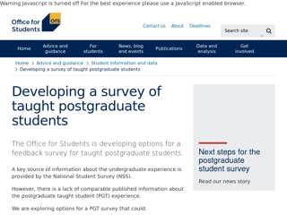 Screenshot for https://www.officeforstudents.org.uk/advice-and-guidance/student-information-and-data/developing-a-survey-of-taught-postgraduate-students/