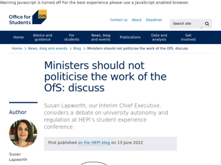 Screenshot for https://www.officeforstudents.org.uk/news-blog-and-events/blog/ministers-should-not-politicise-the-work-of-the-ofs-discuss/