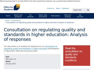 Screenshot for https://www.officeforstudents.org.uk/publications/consultation-on-regulating-quality-and-standards-in-higher-education-analysis-of-responses/