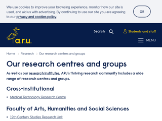 Screenshot for https://aru.ac.uk/research/our-research-centres-and-groups