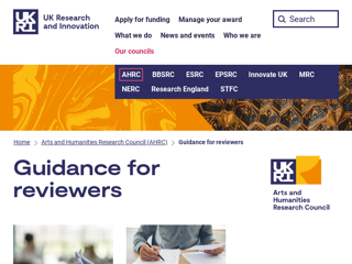 Screenshot for https://www.ukri.org/councils/ahrc/guidance-for-reviewers/