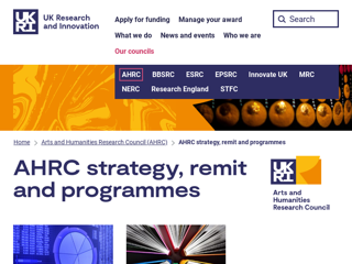 Screenshot for https://www.ukri.org/councils/ahrc/strategy-remit-and-programmes/