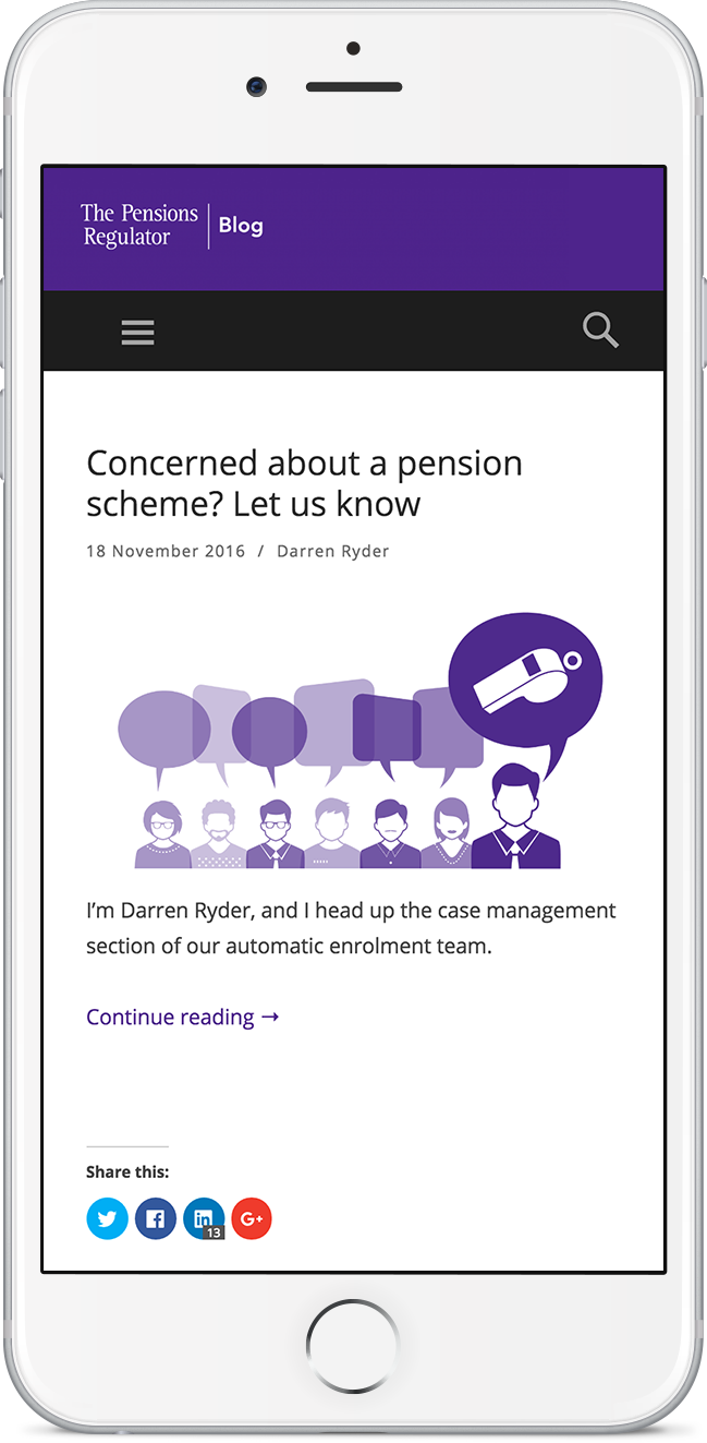 Pensions Regulator Mobile Site Screenshot on iPhone