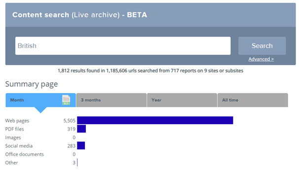 Screenshot of Example Results Summary page from Search Module