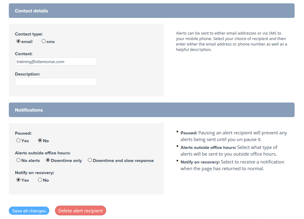 Alert Recipient Settings